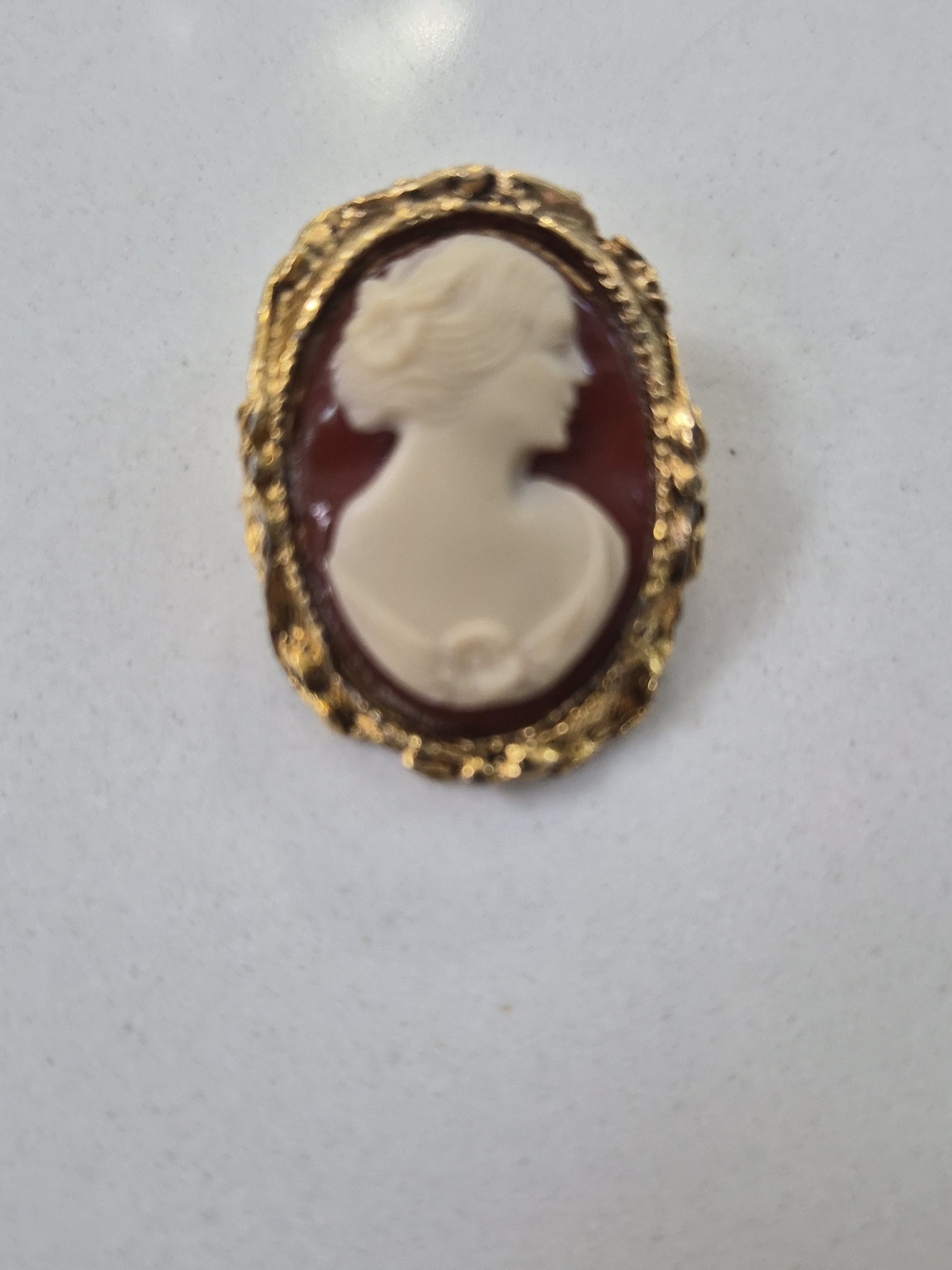 Classic Cameo Brooch - Ivory on Deep Red with Gold Frame